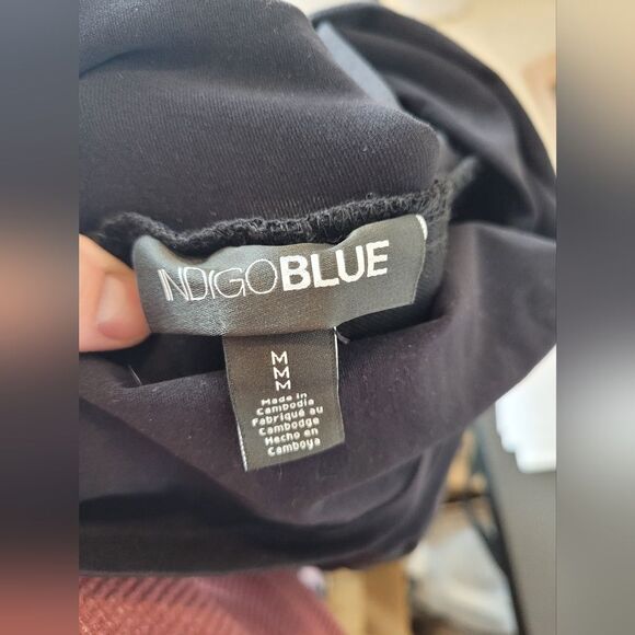 NEW Indigo Blue Maternity Jeans Pants High Waist Black Faux Leather Size Medium - Picture 7 of 8